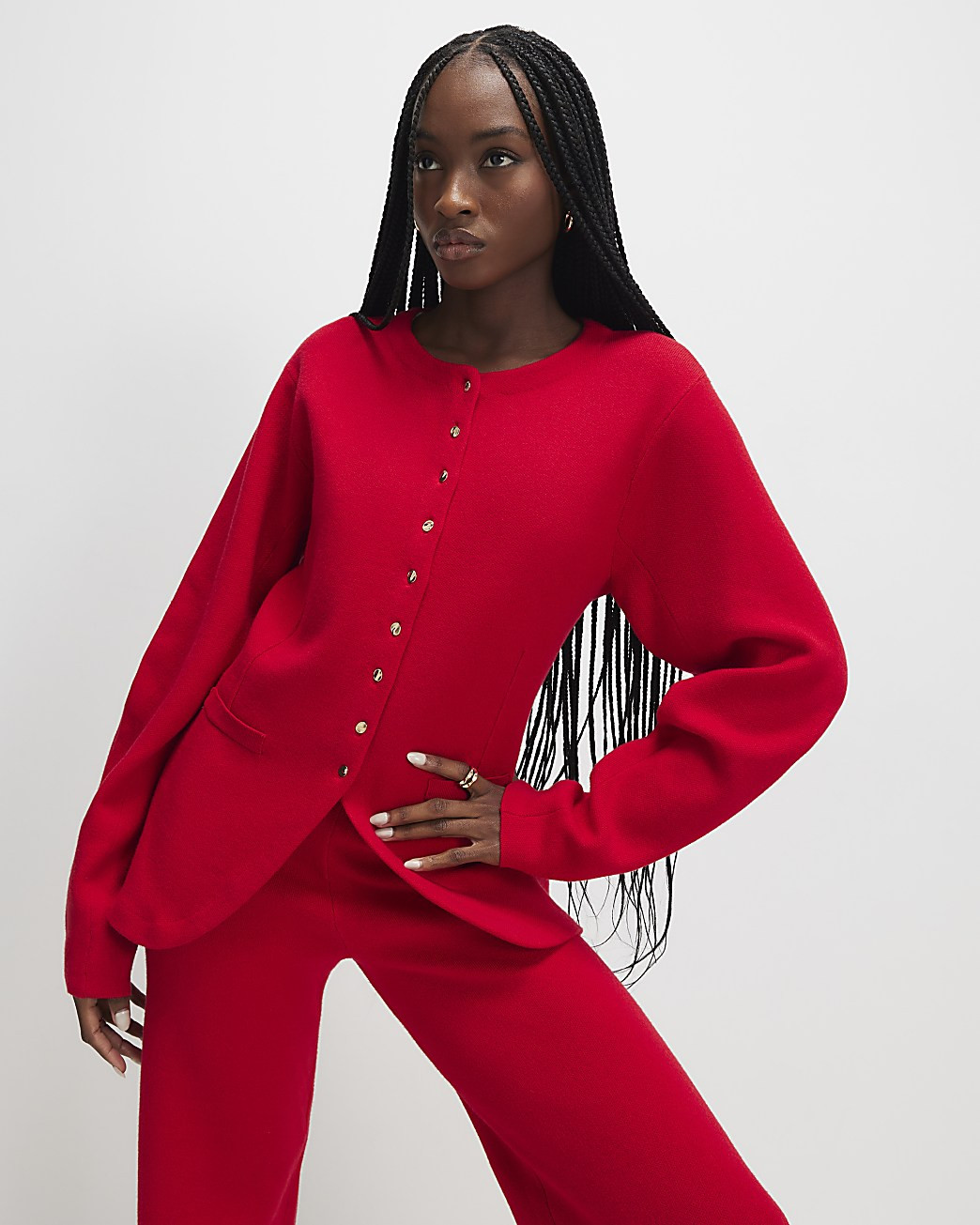 Red Longline Structured Cardigan | River Island UK & IE