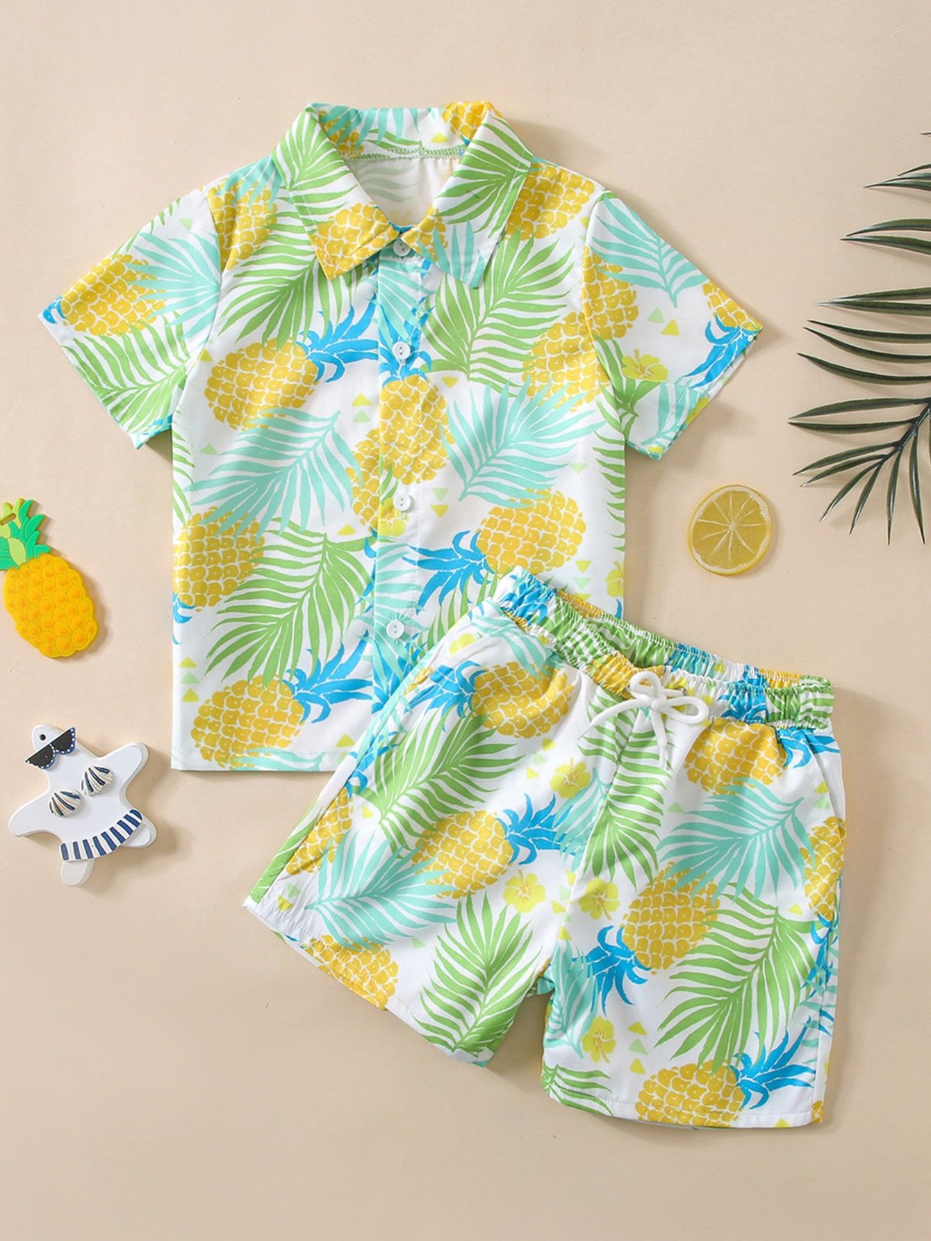 Toddler Boys Pineapple Print Button Front Beach Swimsuit | SHEIN