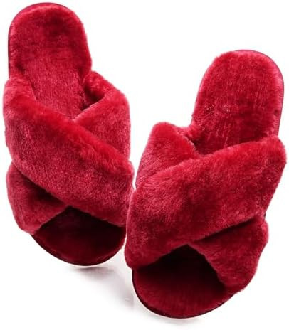 Crazy Lady Women's Fuzzy Fluffy House Slippers Cute Plush Memory Foam Shoes Cross Band Indoor Out... | Amazon (US)