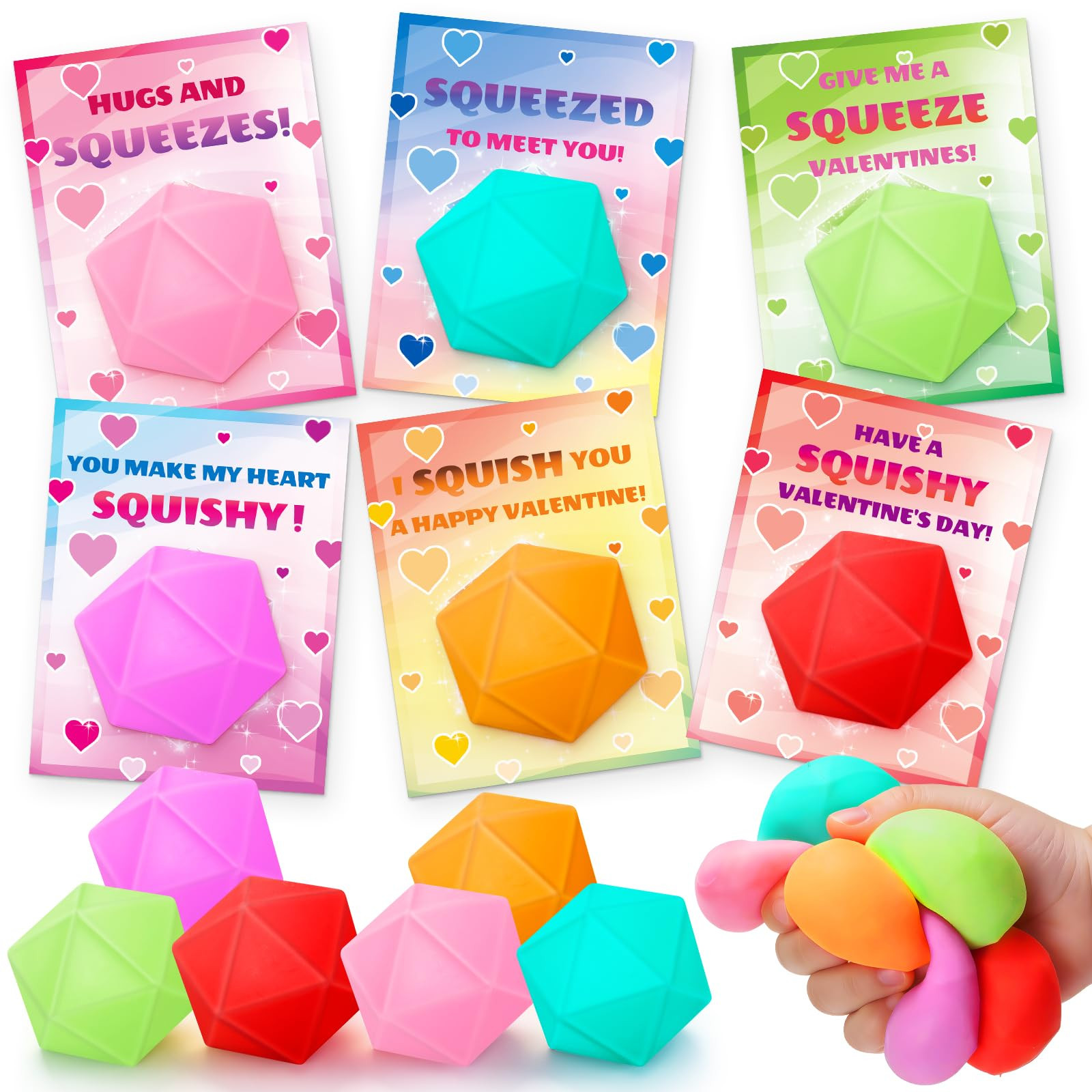 Valentines Day Gifts for Kids, 24 Pack Valentines Day Cards with Squeeze Stress Ball, Non Candy G... | Amazon (US)