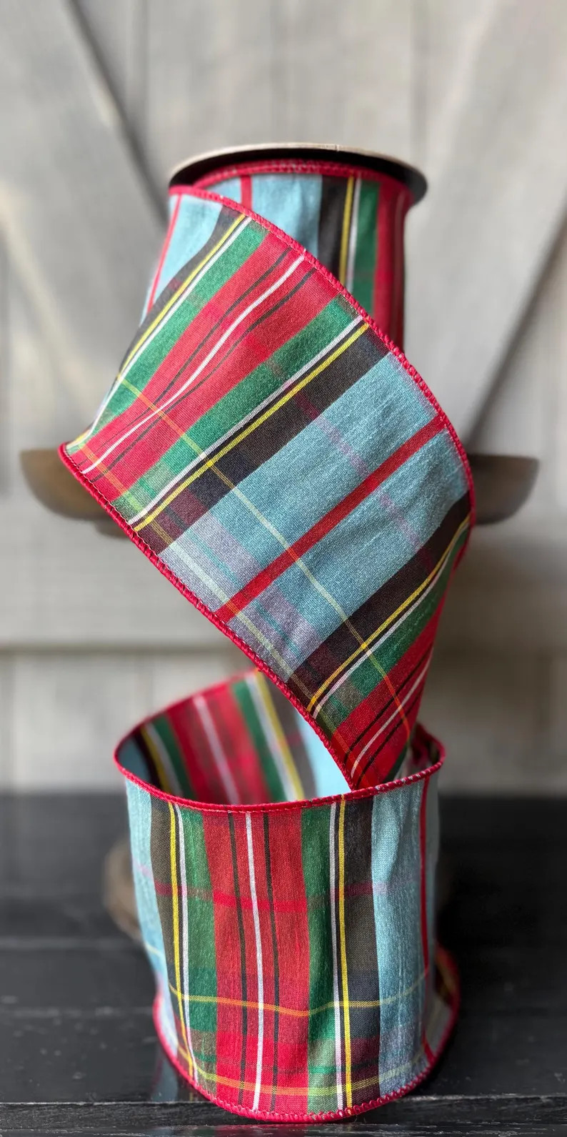 Cambridge Tartan Plaid Blue Red d Stevens Wired Ribbon, Holiday Designing, 4" Wide, 10 Yards | Etsy (Global)