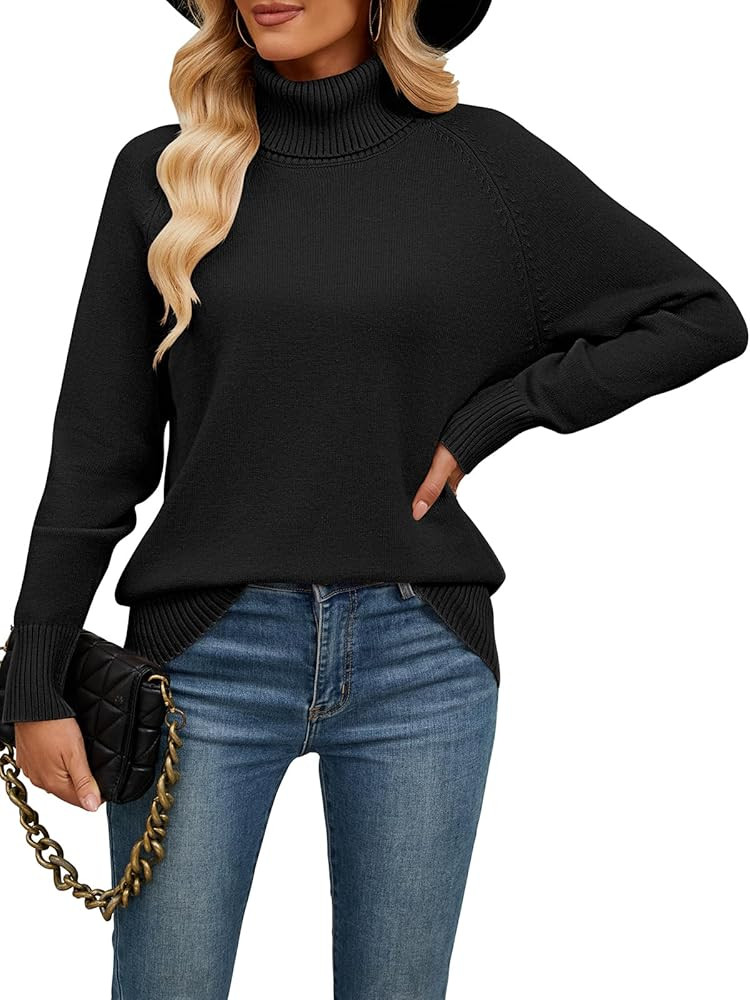 Womens Turtleneck Sweater Long Sleeve Knitted Soft Pullovers Top Rib Hem Oversized Fall Winter To... | Amazon (US)
