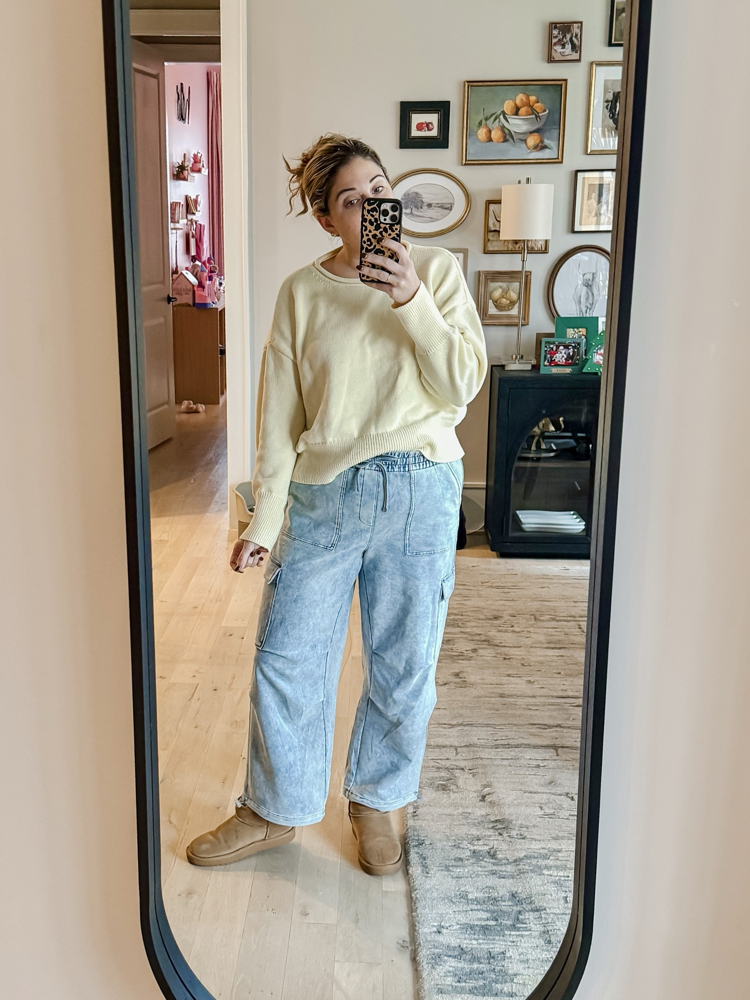 A butter yellow sweater in the holiday season?! Hey, why not!? This sweater is from TJ Maxx so I’ll link similar and these jeans are actually SWEATPANTS! I mean seriously! It doesn’t get any better than that! 
Sweater L / Cargo jean joggers XL / Uggs tts

#LTKSeasonal #LTKMidsize #LTKootd