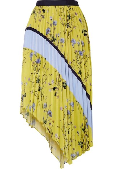 Asymmetric pleated printed crepe de chine midi skirt | NET-A-PORTER (UK & EU)