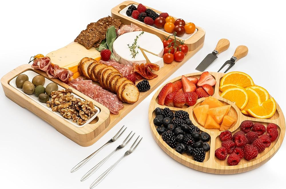 Bambüsi Charcuterie Board Gift Set - Cheese Board & Serving Tray - Large Bamboo Charcuterie Boar... | Amazon (US)