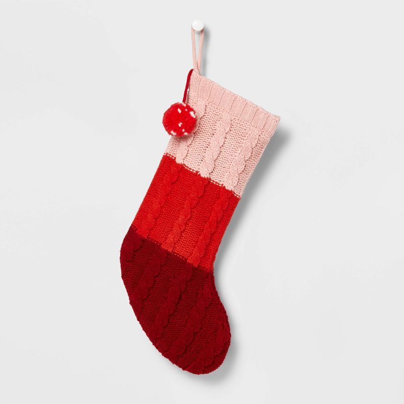 20" Color Block Chunky Knit Christmas Stocking with Marled Pompom - Wondershop™ | Target