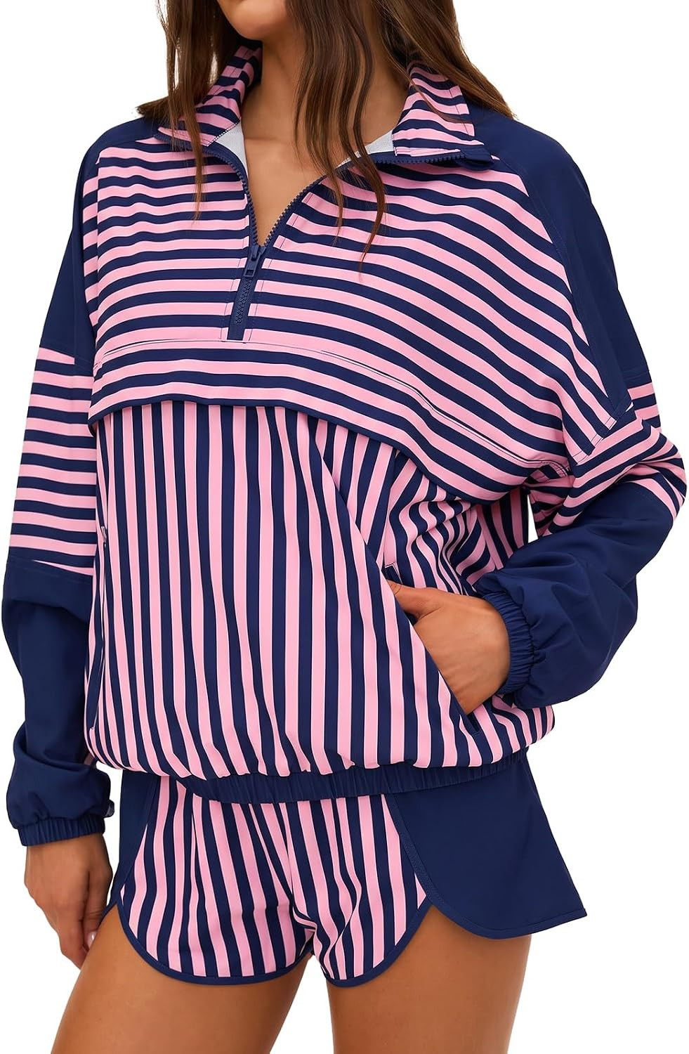 Fisoew Striped 2 Piece Sets for Women Tennis Athletic Short Set Fall Outfit | Amazon (US)