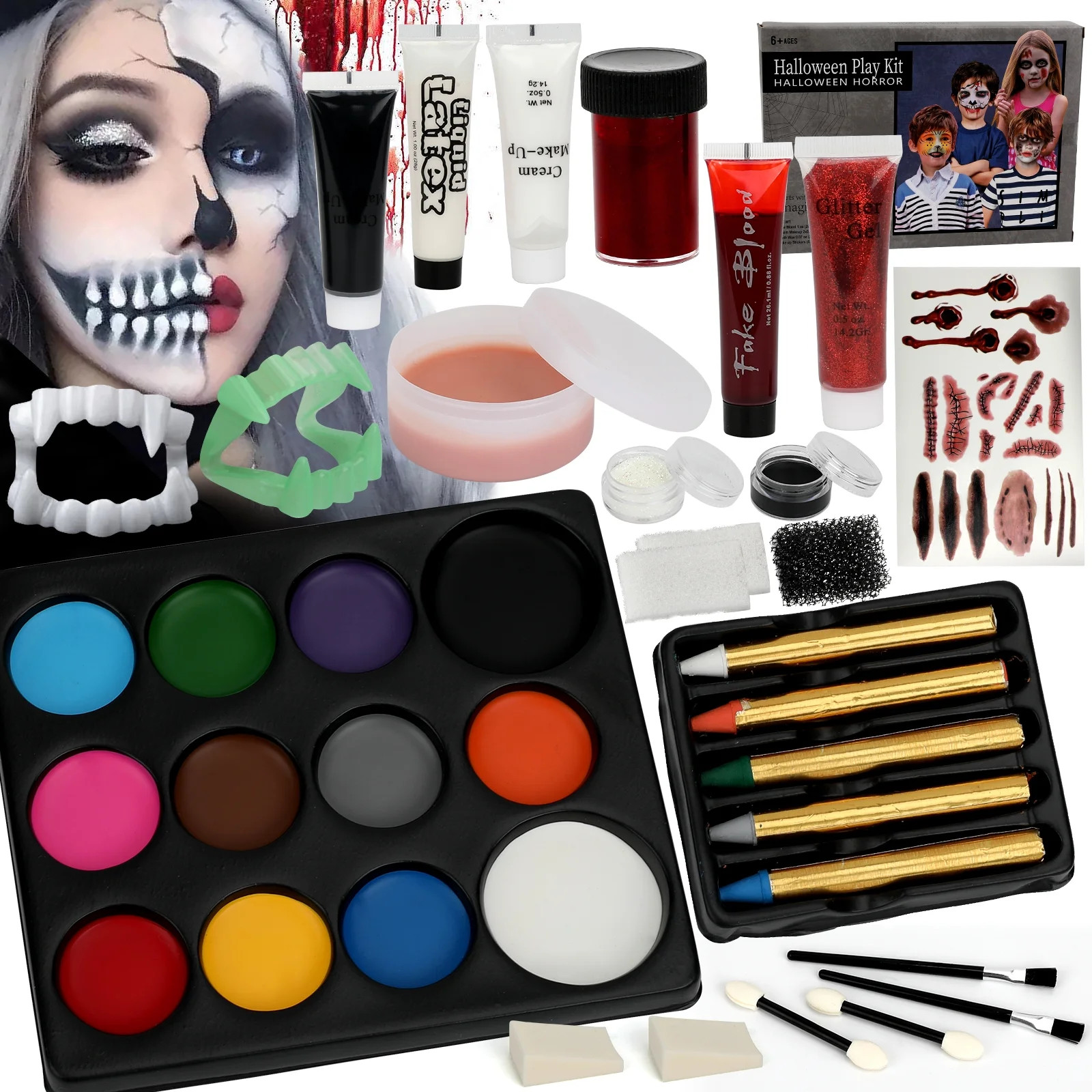 Sendida Halloween Makeup - Painting Kit Face Body Paint Makeup Set with Fake Blood for Halloween ... | Walmart (US)