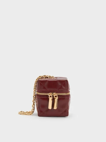 Janie Metallic Quilted Chain-Handle Micro Bag
    
         - Burgundy | Charles & Keith US