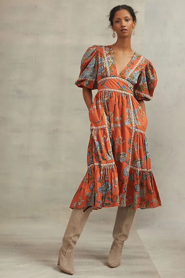 Puff-Sleeved Tiered Midi Dress | Anthropologie (US)