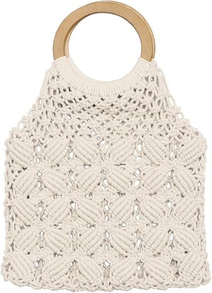 VALICLUD Tote Bag with Round Handle Crochet Purse Straw Beach Bag Macrame Purse for Women | Amazon (UK)