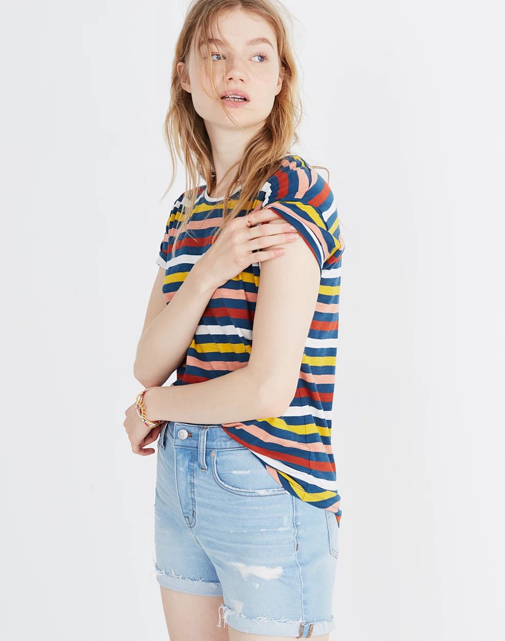 Whisper Cotton Crewneck Tee in Lennie Stripe | Madewell