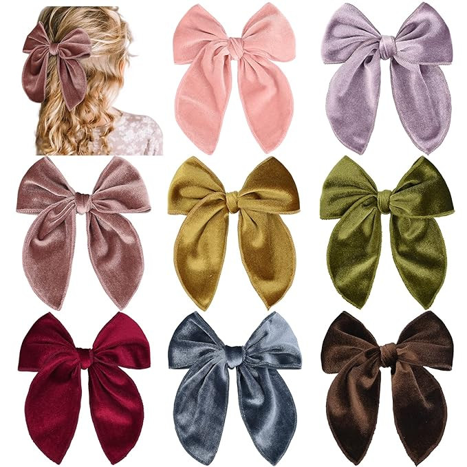 DEEKA 8 PCS Large Velvet Hair Bow Fable Hair Bow for Toddlers Girls Handmade Red Neutral Bow Hair... | Amazon (US)