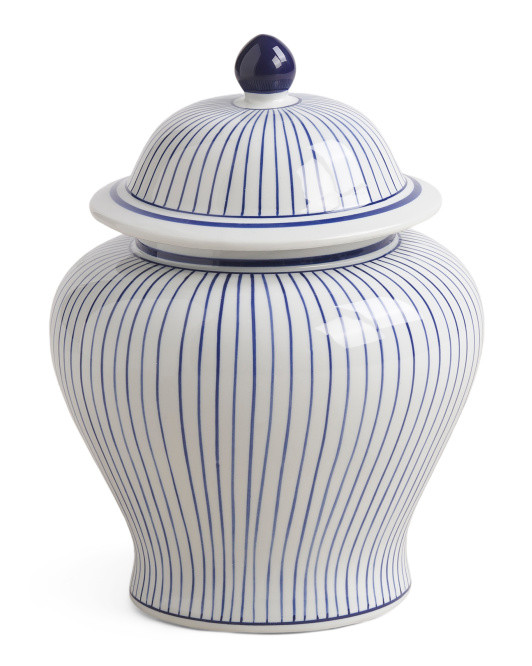 16in Striped Ceramic Jar With Lid | Coastal | Marshalls | Marshalls