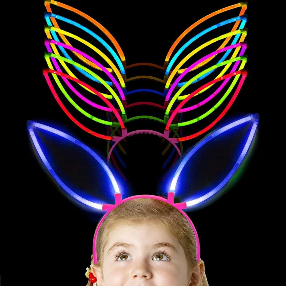GiftExpress 12 Set Assorted Glow Stick Bunny Ear Headbands for Easter, Glow in The Dark Sticks Bu... | Amazon (US)