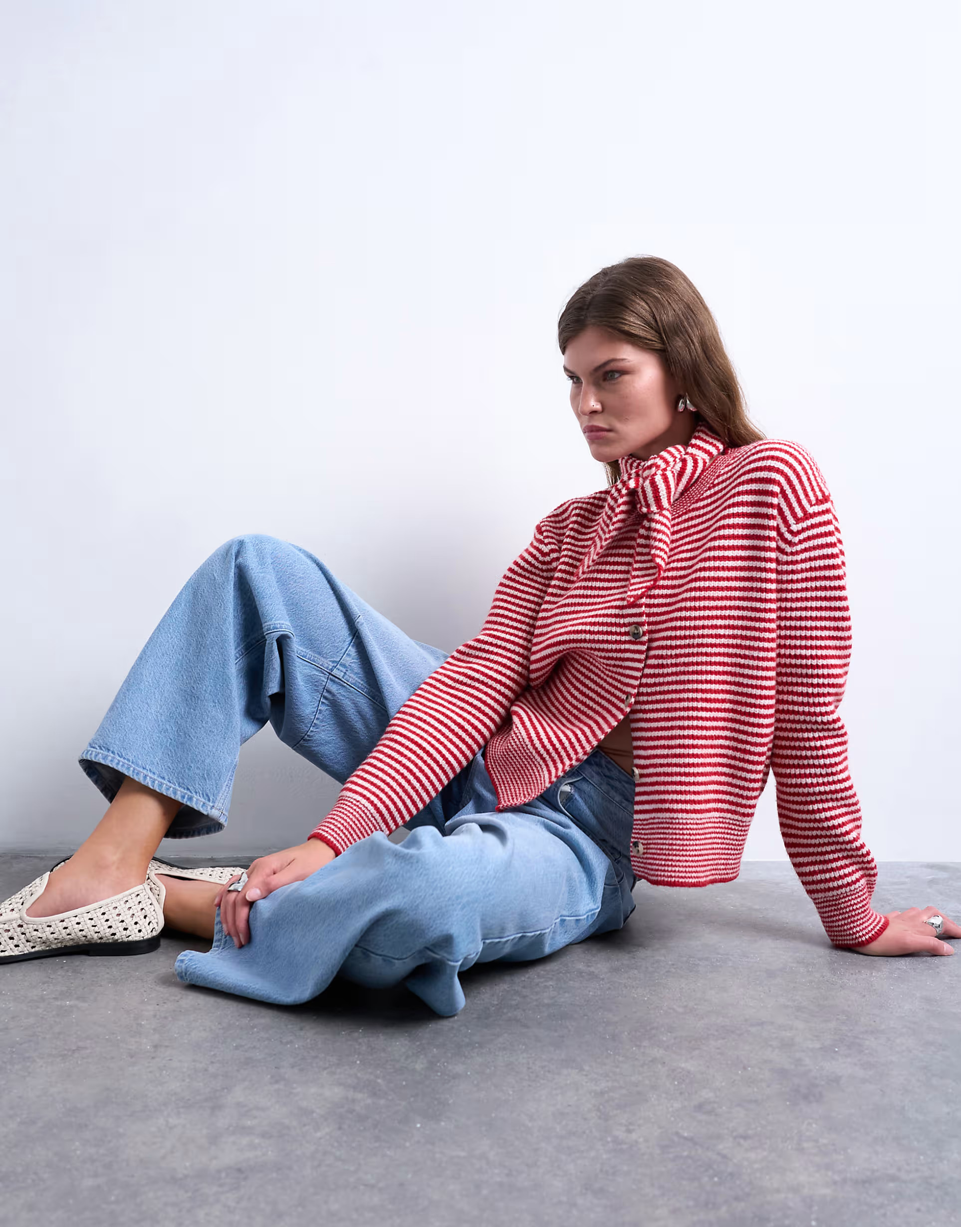 Topshop knitted stripe cardigan and scarf in red and white | ASOS (Global)