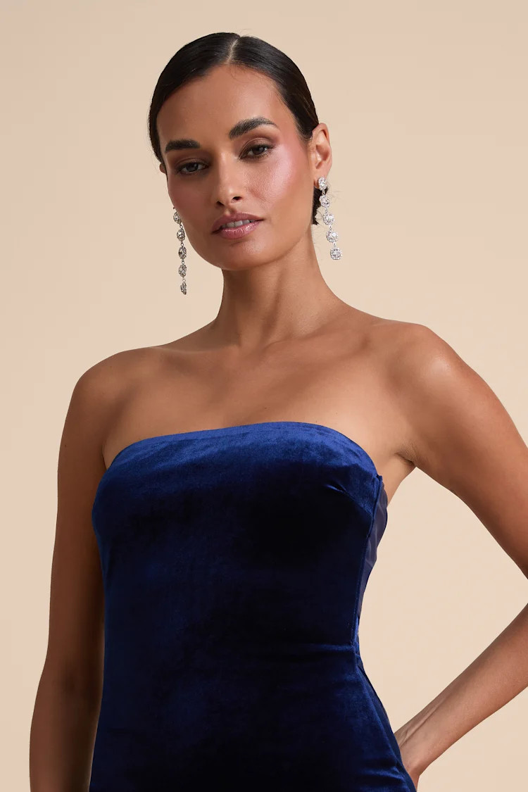 Mesmerizing Elegance Navy Blue Velvet Back Bow Maxi Dress | Lulus