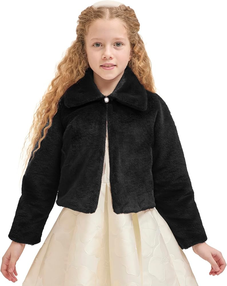 Lilax Girls Faux Fur Bolero Shrug Button Closure Cozy Jacket | Amazon (US)