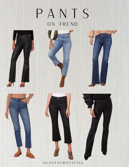 Pants on trend, jeans, coated jeans, black coated jeans, straight legged jeans, wide leg jeans. Callie Glass 

#LTKstyletip #LTKSeasonal #LTKHoliday