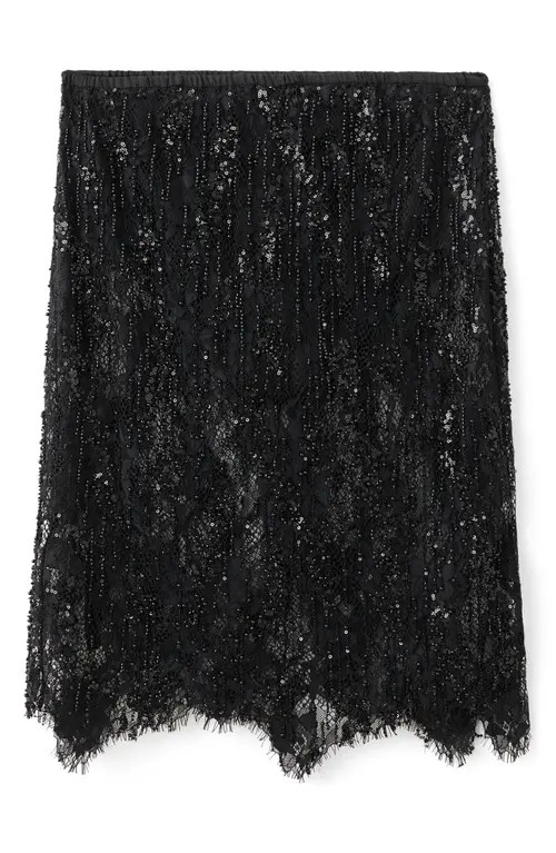 MANGO x Kaia Gerber Beaded Lace Skirt in Black at Nordstrom, Size Medium | Nordstrom