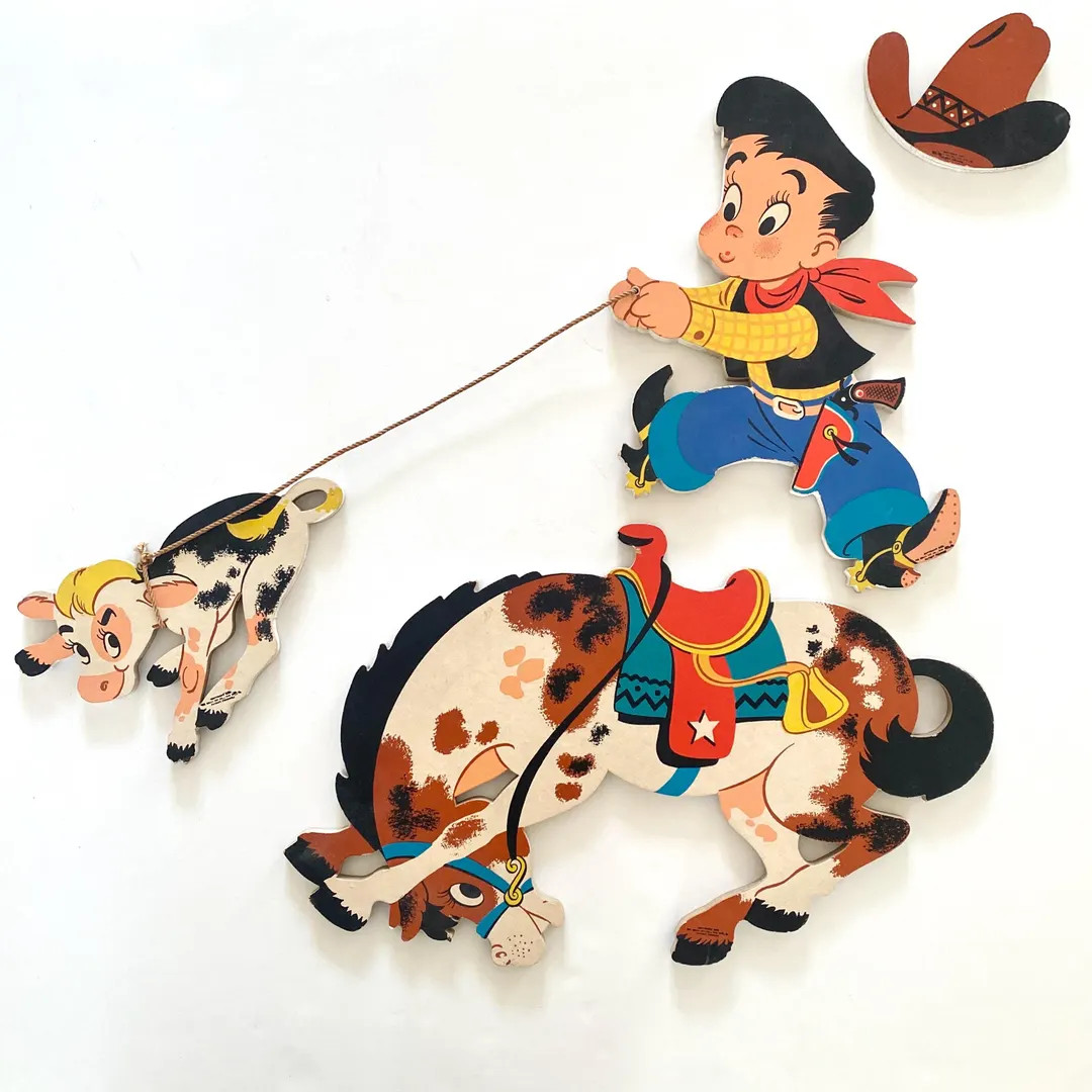 Vintage Cowboy Wall Plaques, Horse Cow Cowboy Hat, Bedroom Wall Decor | Etsy (US)