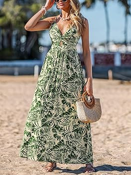 CUPSHE Women's Maxi Dress Floral Print Twisted V Neck Sleeveless Long Dress Summer Casual Dress | Amazon (US)