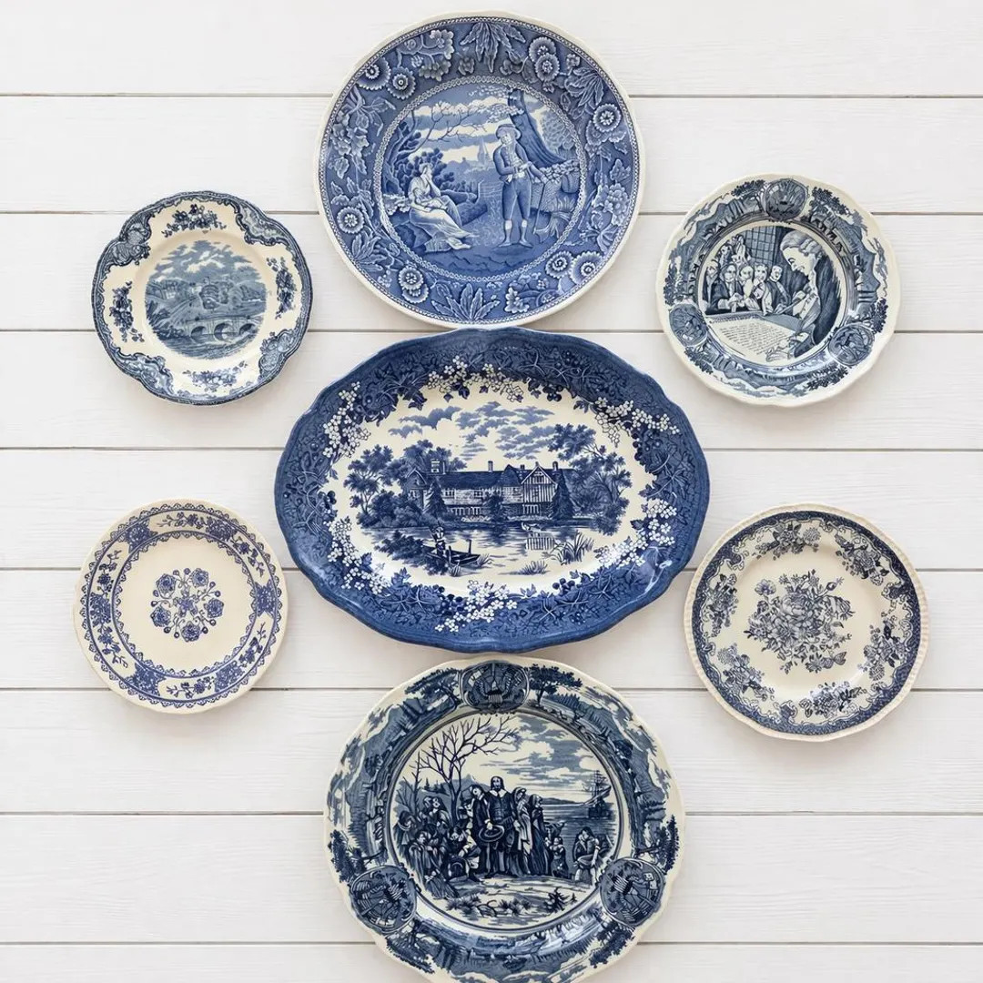 Vintage Blue White Plate Gallery Wall Set – 7 Piece Curated Transferware China Farmhouse Decor | Etsy (US)