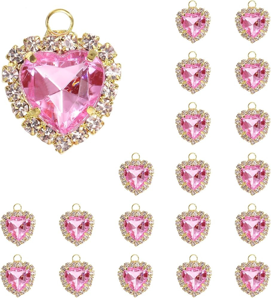 uxcell 20 Pcs Rhinestone Heart Charm Crystal Heart Rhinestones Pendants Flat Back Craft Supplies ... | Amazon (US)