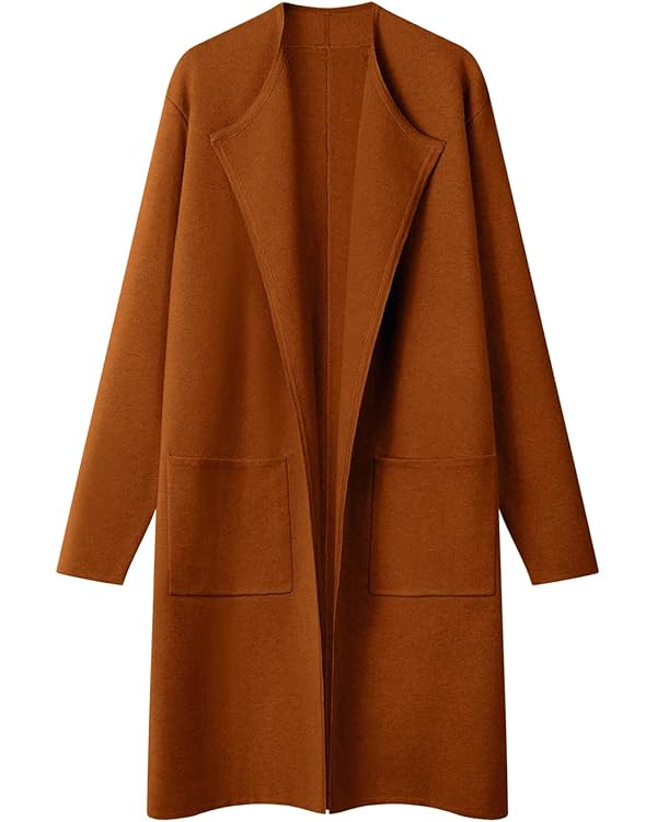 MEROKEETY Women's Open Front Coatigan Sweater Long Sleeve Casual Knit Lapel Cardigan Coat with Po... | Amazon (US)