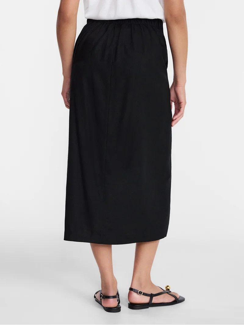 Time and Tru Women's and Women\u2019s Plus Linen Blend Midi Skirt with Side Slit, Sizes XS-XXXL | Walmart (US)