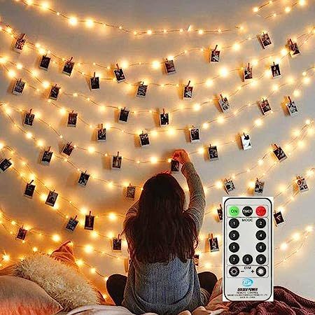 MZD8391 Dimmable 50 Photo Clips String Lights/Holder with Remote Control, Battery Powered Indoor ... | Amazon (US)