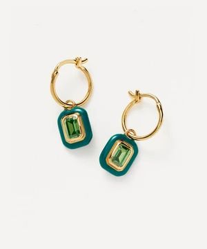 18ct Gold-Plated Vermeil Silver Enamel and Stone Charm Mini Hoop Earrings | Liberty London (US)