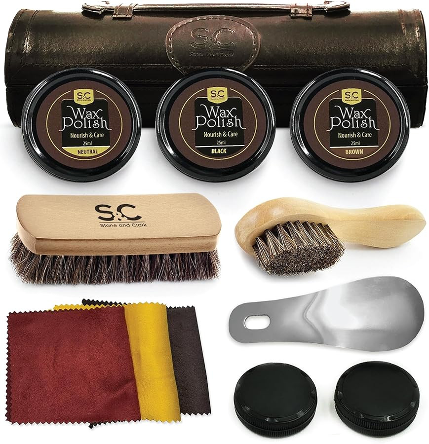 12PC Shoe Polish & Care Kit - Leather Shoe Shine Kit for Men & Women w/Brown, Black, Neutral Poli... | Amazon (US)