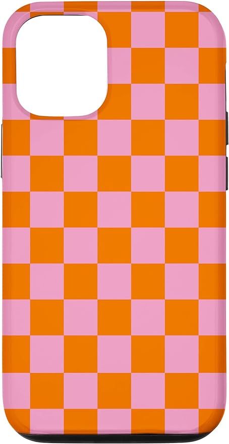 iPhone 12/12 Pro Pink and Orange Checkered Checkerboard Pattern Case | Amazon (US)