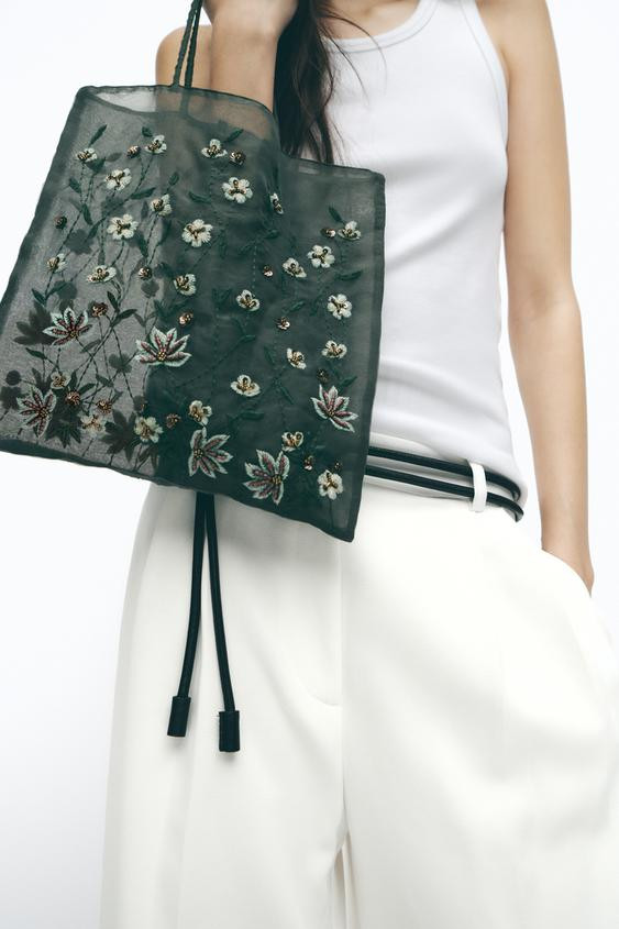 EMBROIDERED FABRIC BAG | Zara US