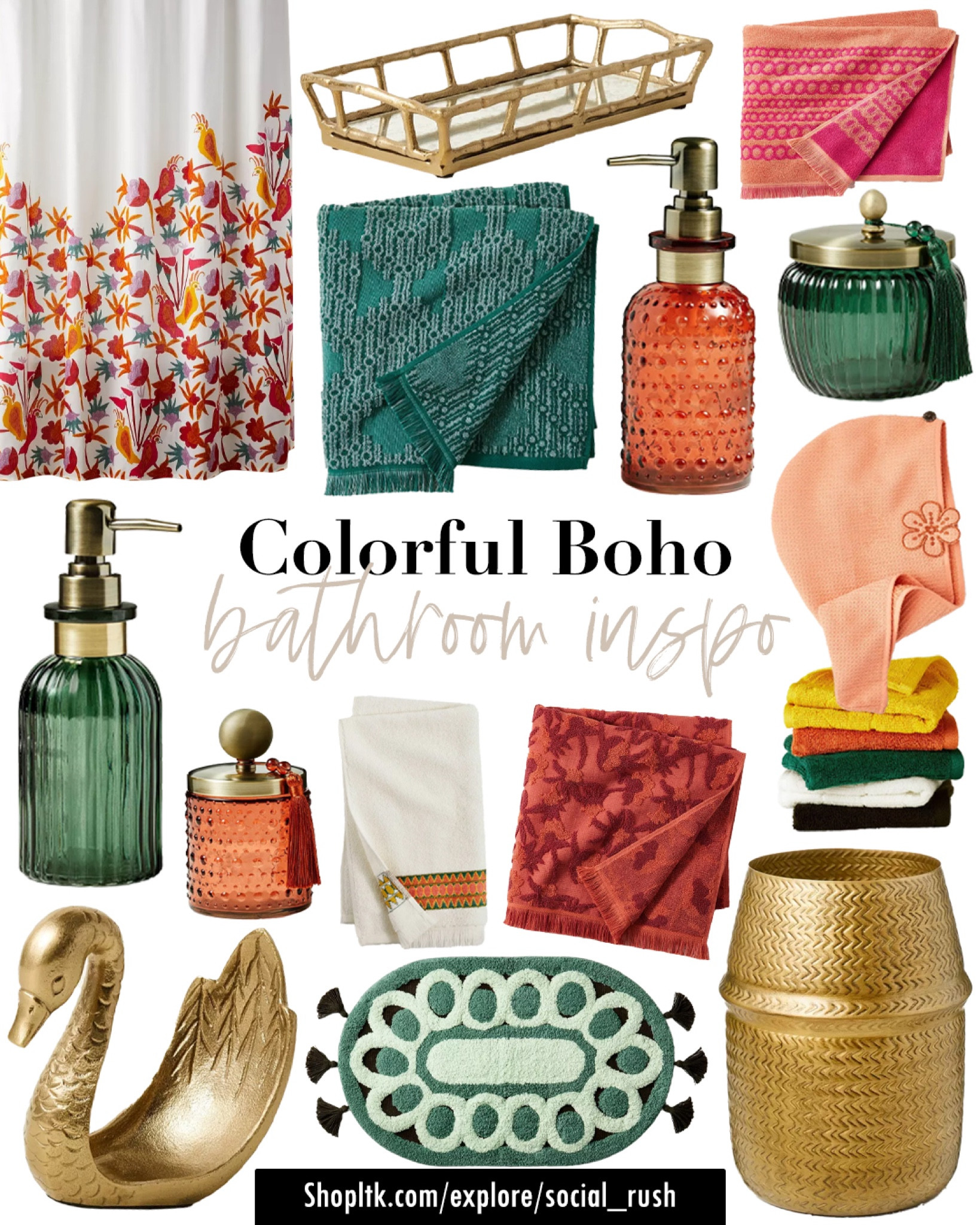 Colorful Boho Bathroom Inspo, Jungalow Bathroom, Colorful Home, Boho Home, Boho Decor, Bathroom ideas, Gold Decor, Boho Bath Towels, Boho Shower Curtain, Boho Bath Mat, Target Home #targethome #bathroom

#LTKhome #LTKSeasonal #LTKFind