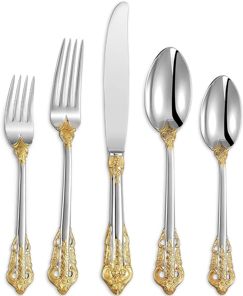 KEAWELL Luxury 20 Pieces 18/10 Stainless Steel Flatware set, Service for 4, silver plated with go... | Amazon (US)