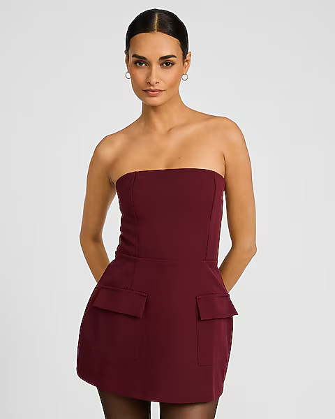 Strapless Double Pocket Tailored Mini Dress | Express