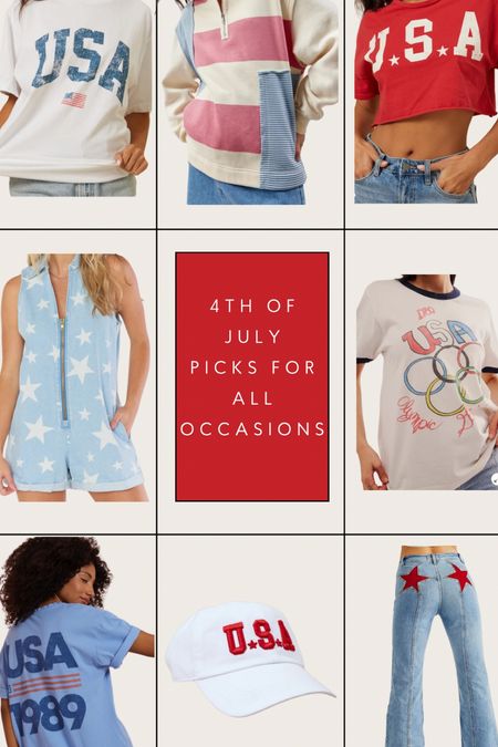 4th of July finds for all occasions 🎇 

fourth of july, USA, star print, olympic rings, graphic tees, free people, oversized tees 