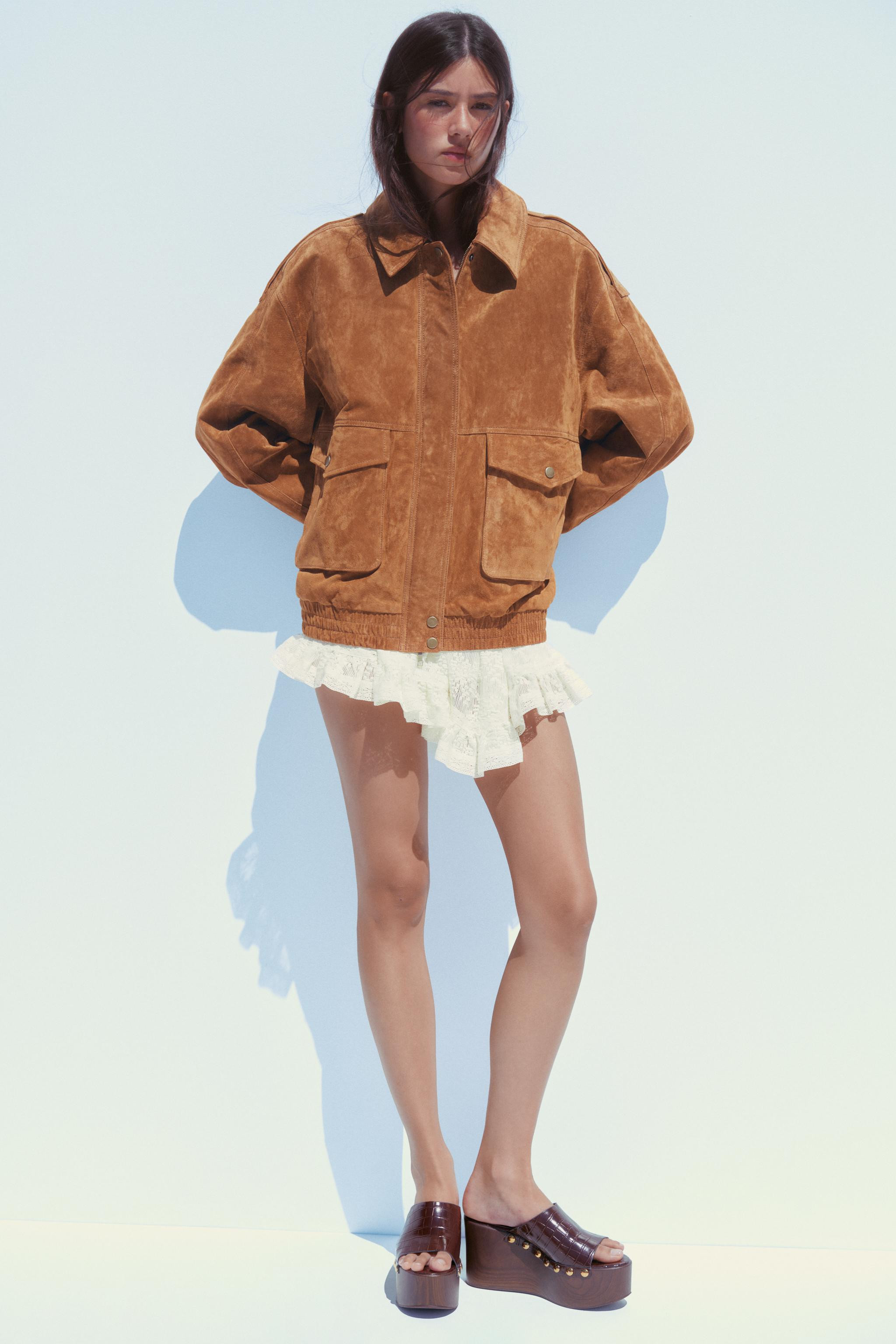 100% SUEDE LEATHER BOMBER JACKET WITH POCKETS | Zara UK