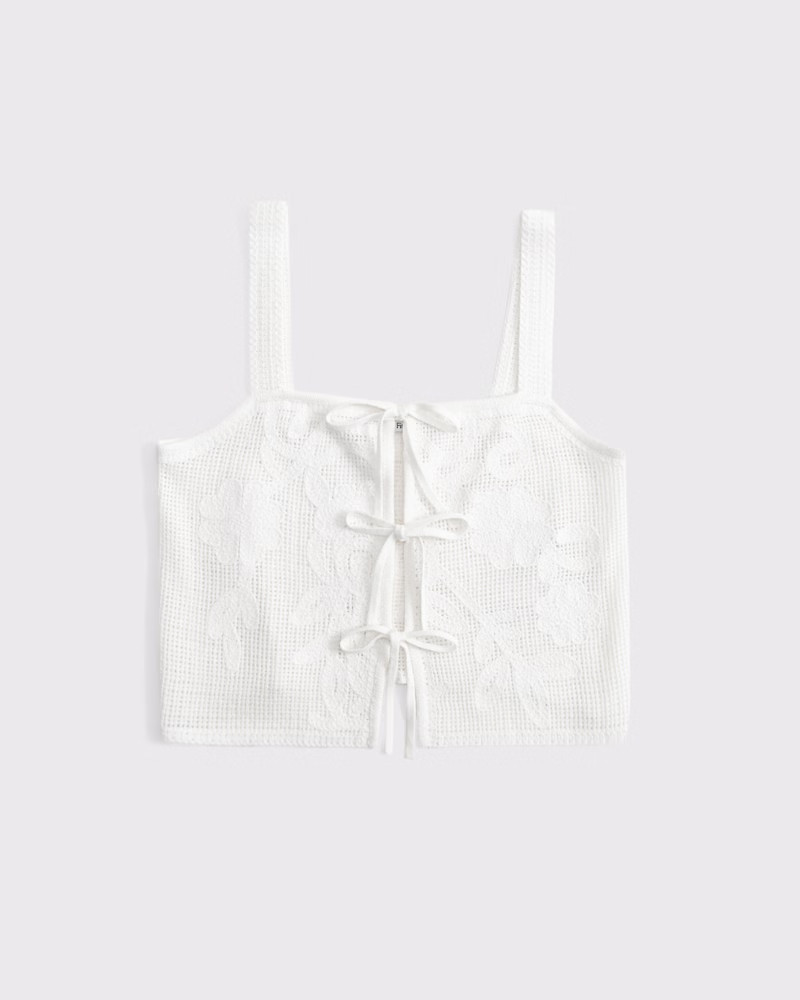 Abercrombie & Fitch Women's Crochet-Style Tie-Front Tank in White - Size XS | Abercrombie & Fitch (US)