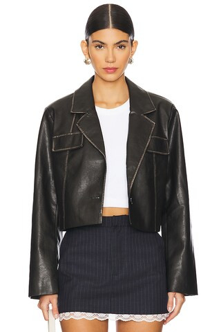Blakely Faux Leather Jacket in Brown | Revolve Clothing (Global)