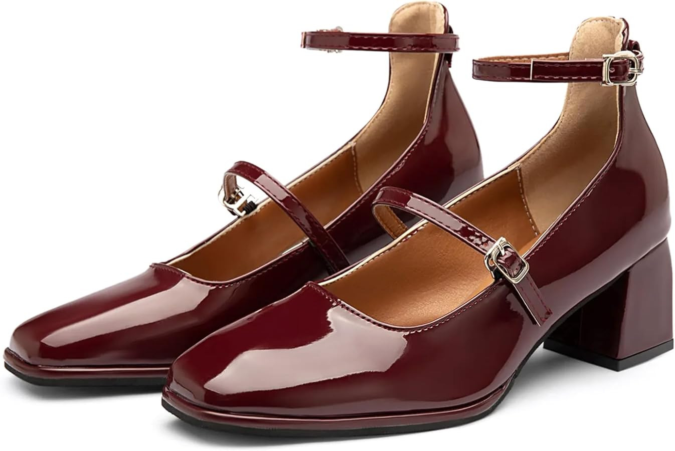 Women Vintage Patent Chunky Heeled Mary Jane Pumps | Amazon (US)