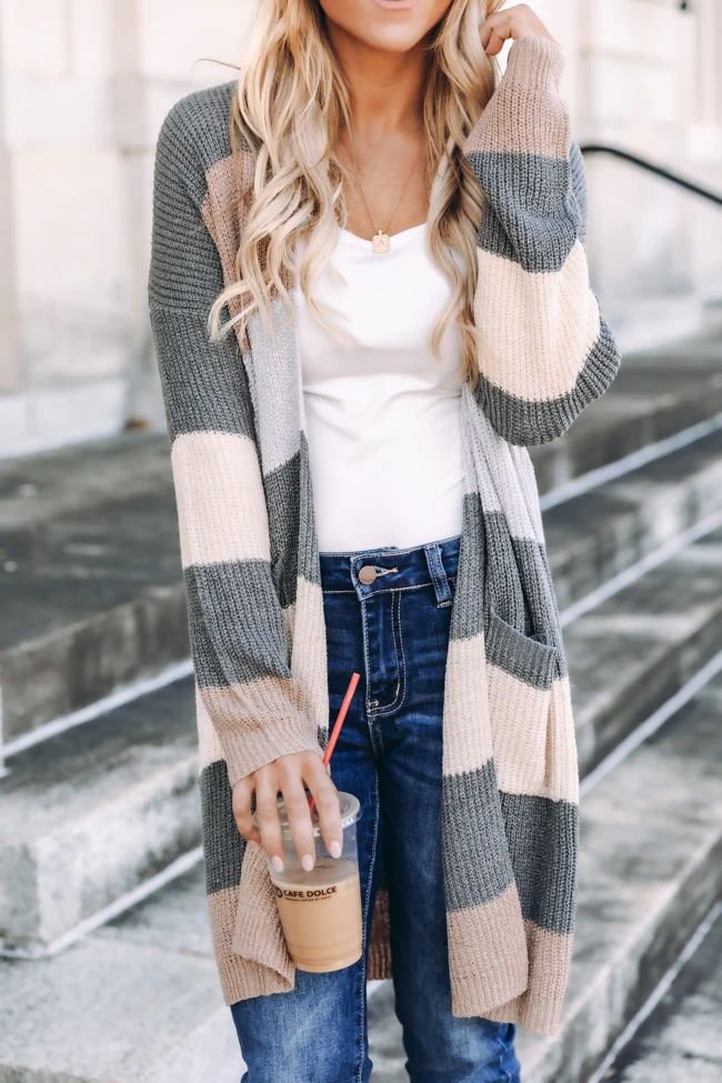 You Light Up My Life Mocha Striped Cardigan DOORBUSTER | The Pink Lily Boutique