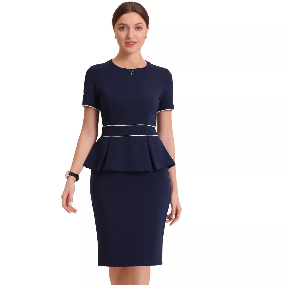 Allegra K Women's Crew Neck Short Sleeve Business Elegant Office Peplum Sheath Dresses | Target