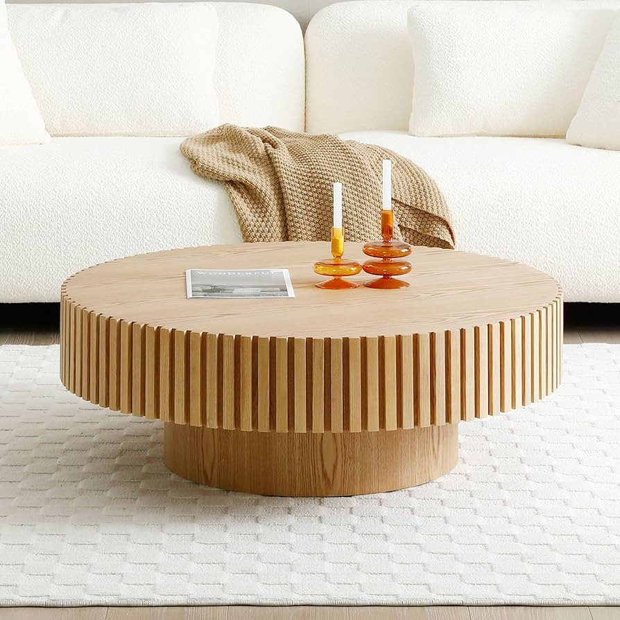 Round Coffee Table Wood Circle Coffee Table for Living Room Contemporary Fluted Coffee Table for ... | Amazon (US)
