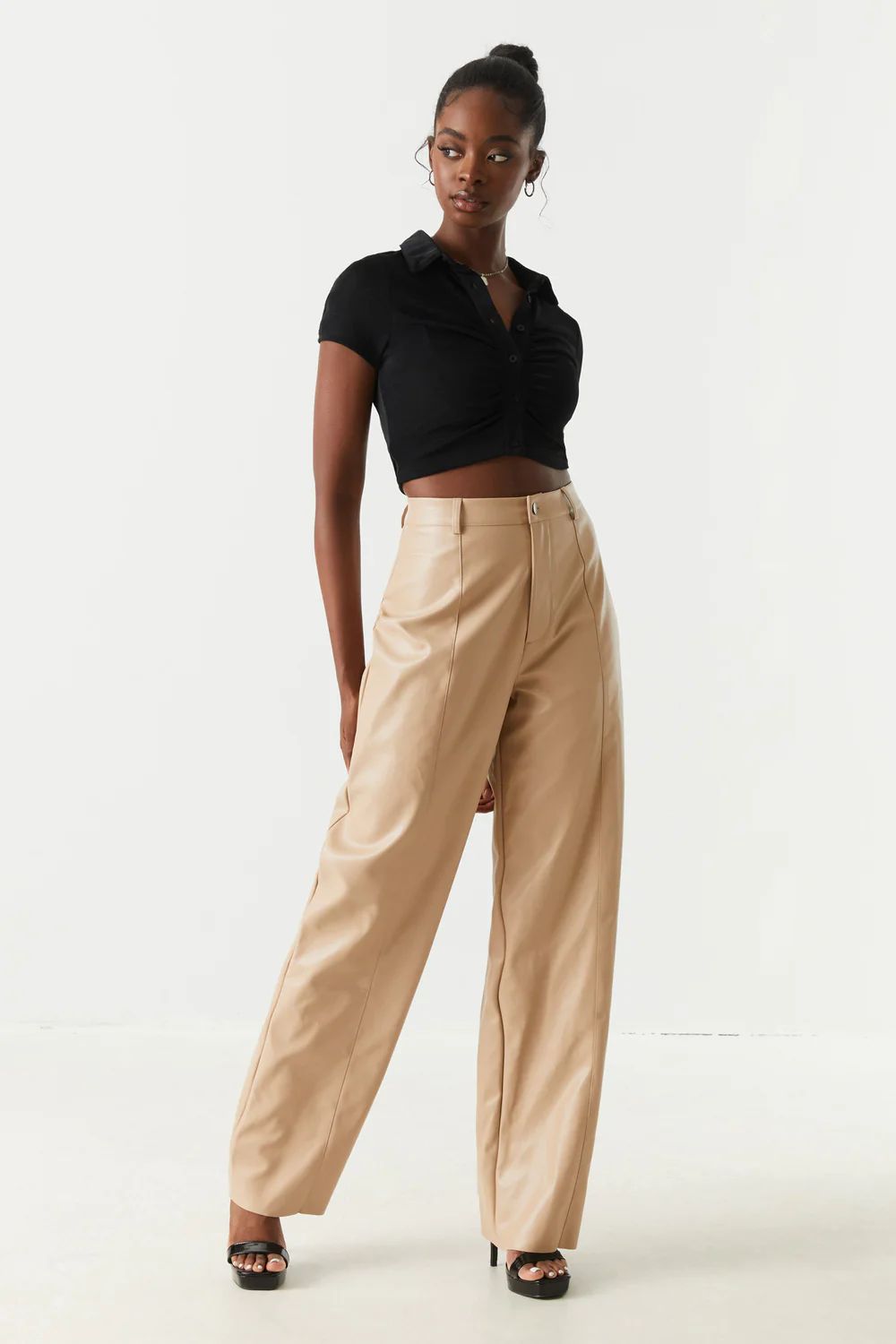 High-Rise Faux-Leather Wide Leg Pant | Charlotte Russe