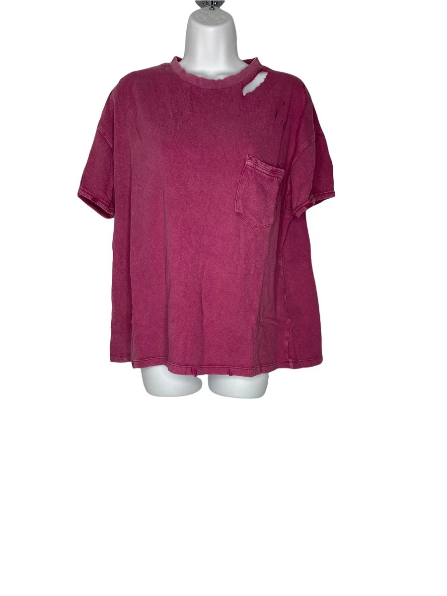 FREE PEOPLE Woman's Rubi Ripped Pocket T-Shirt Fairytale Pink Size S | eBay US
