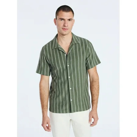 Free Assembly Men's Textured Cotton Camp Shirt with Short Sleeves, Sizes S-3XL | Walmart (US)