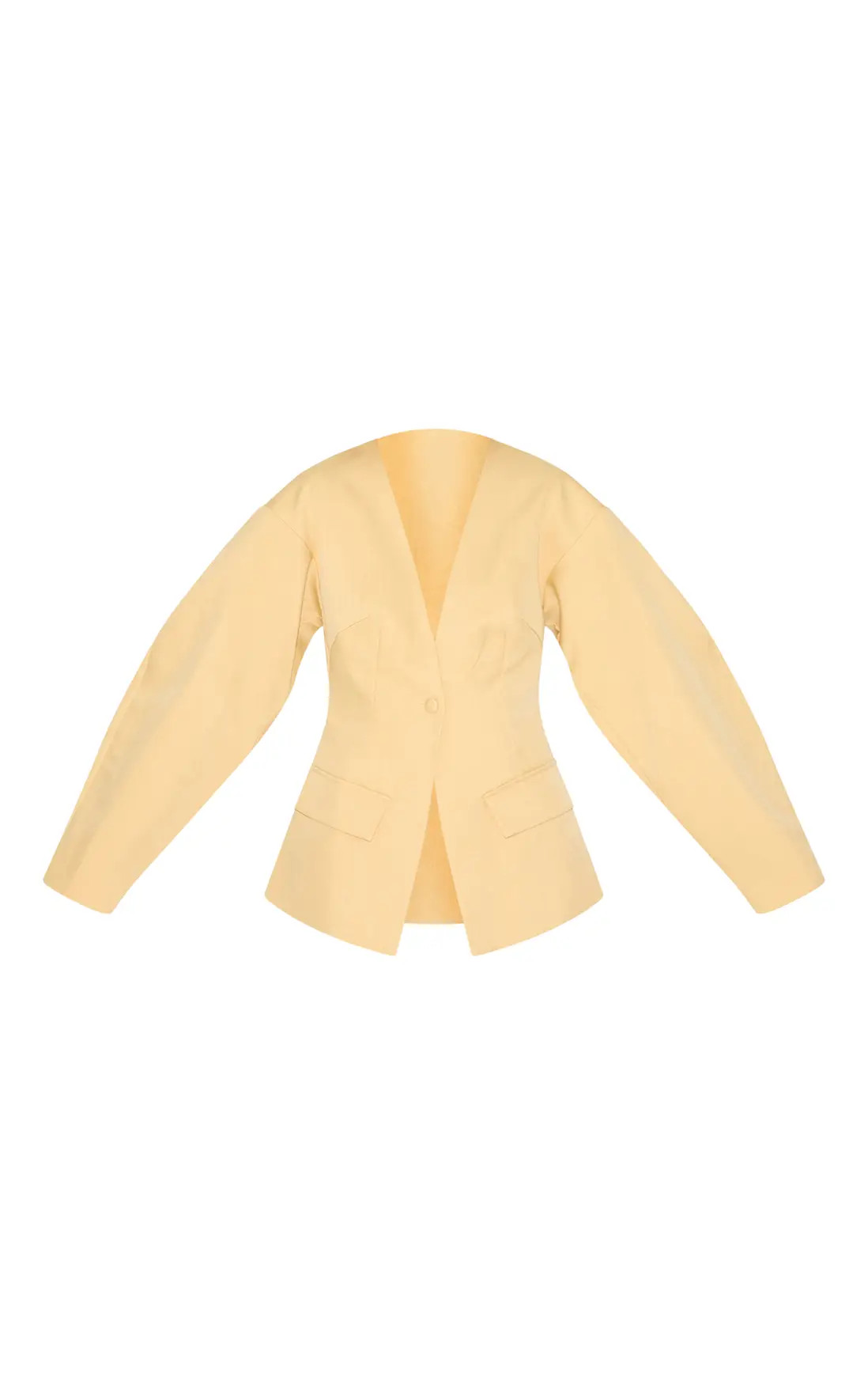 Butter Yellow Cocoon Sleeve Cinched Waist Pocket Blazer | PrettyLittleThing US